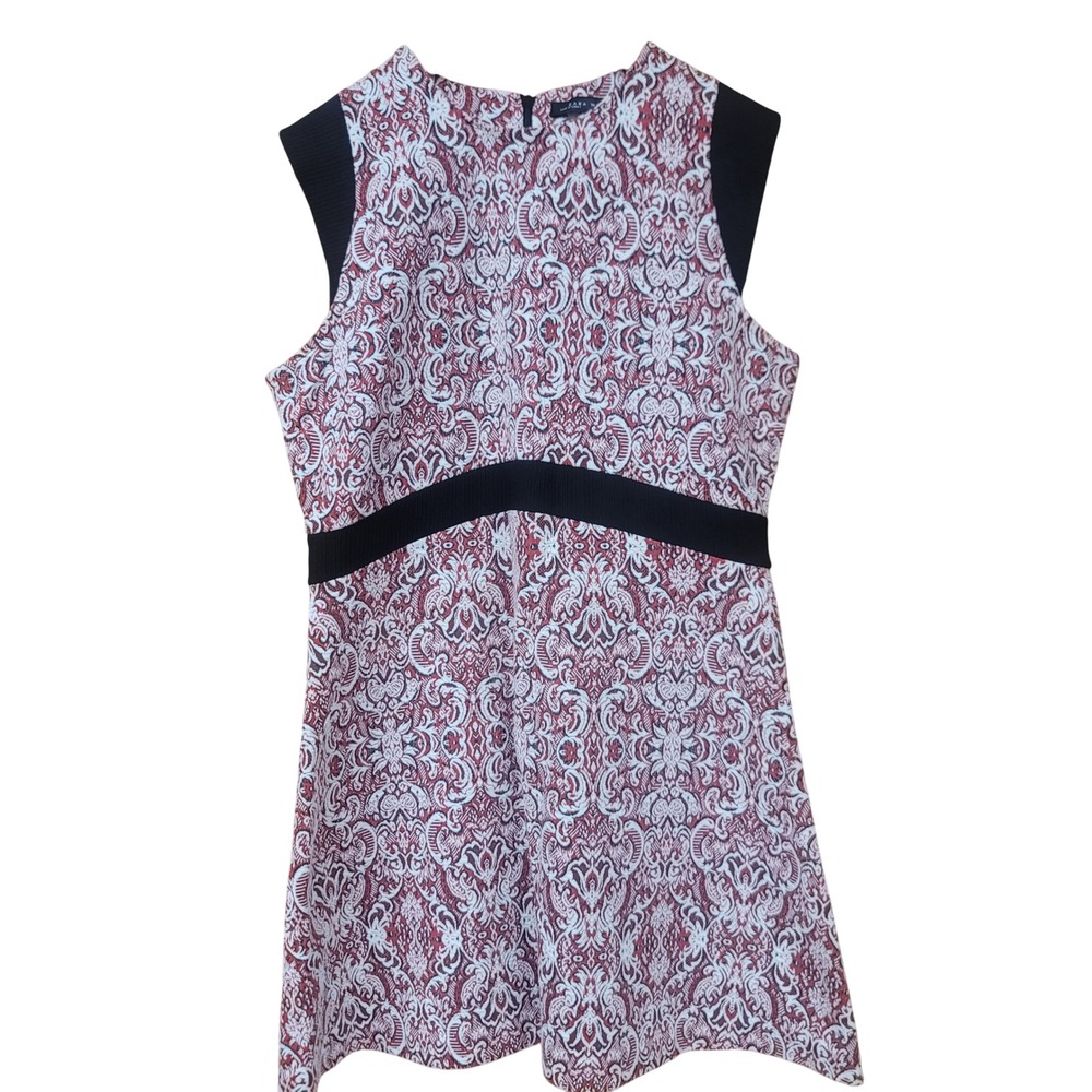Zara Woman Red Black Baroque Damask Jacquard Sleeveless A-Line Mini Dress XL
